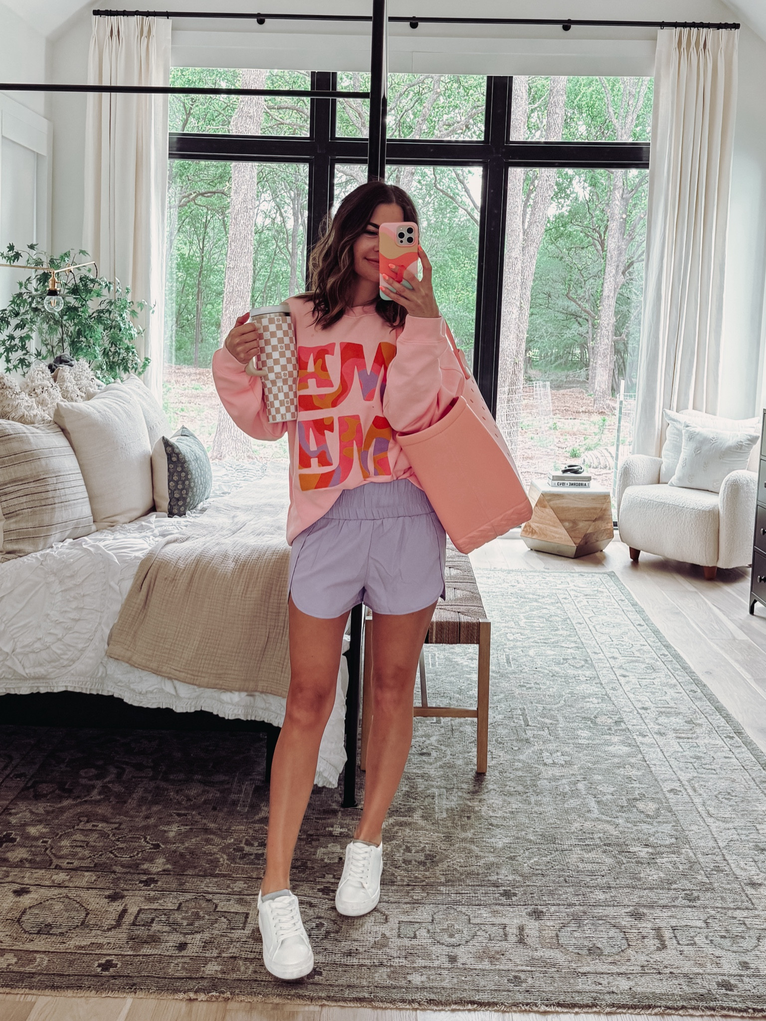 saturday mama fit! i’m head to toe in pink lily, and it’s all on sale for 25% off! size small in my shorts and size large in my sweatshirt  

#LTKkids #LTKsalealert #LTKfindsunder50