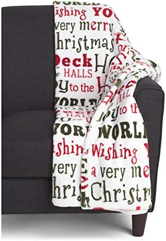 Thro Luxury Loft Fleece Decorative Throw Blanket Toss Christi Ann Christmas Words Red Green on Wh... | Amazon (US)