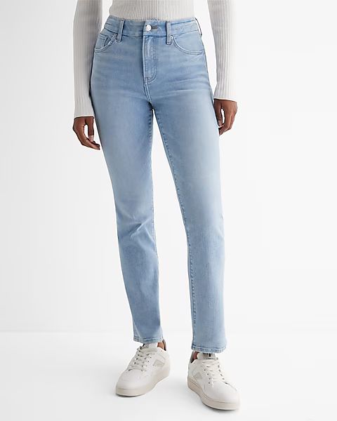 High Waisted Light Wash FlexX '90s Slim Jeans | Express (Pmt Risk)