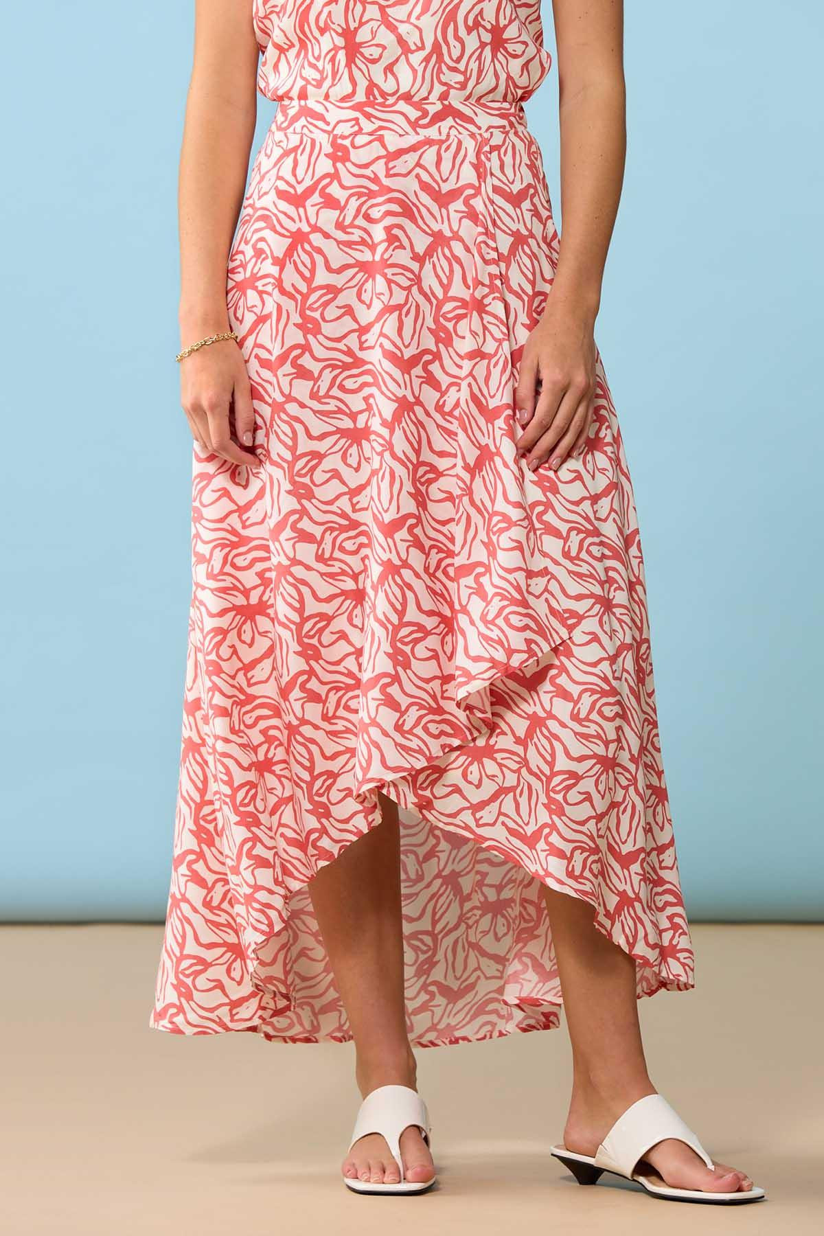 Coral Floral Faux Wrap Skirt | Cato Fashions