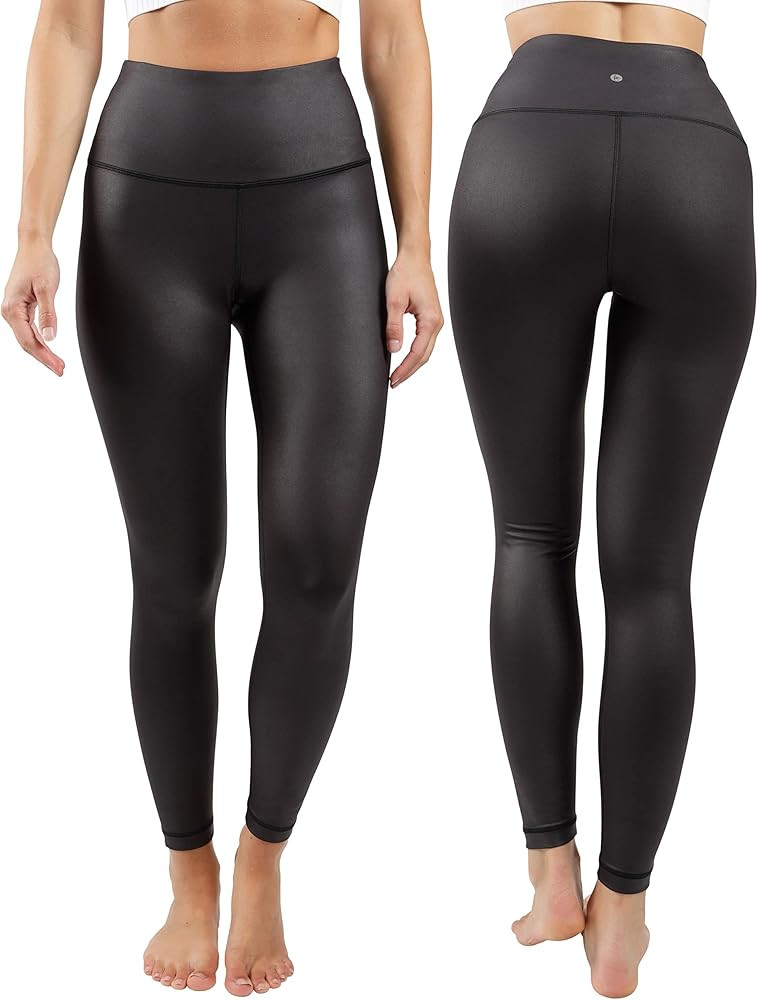 90 Degree By Reflex Womens High Waist High Shine Faux Leather Disco Ankle Leggings | Amazon (US)