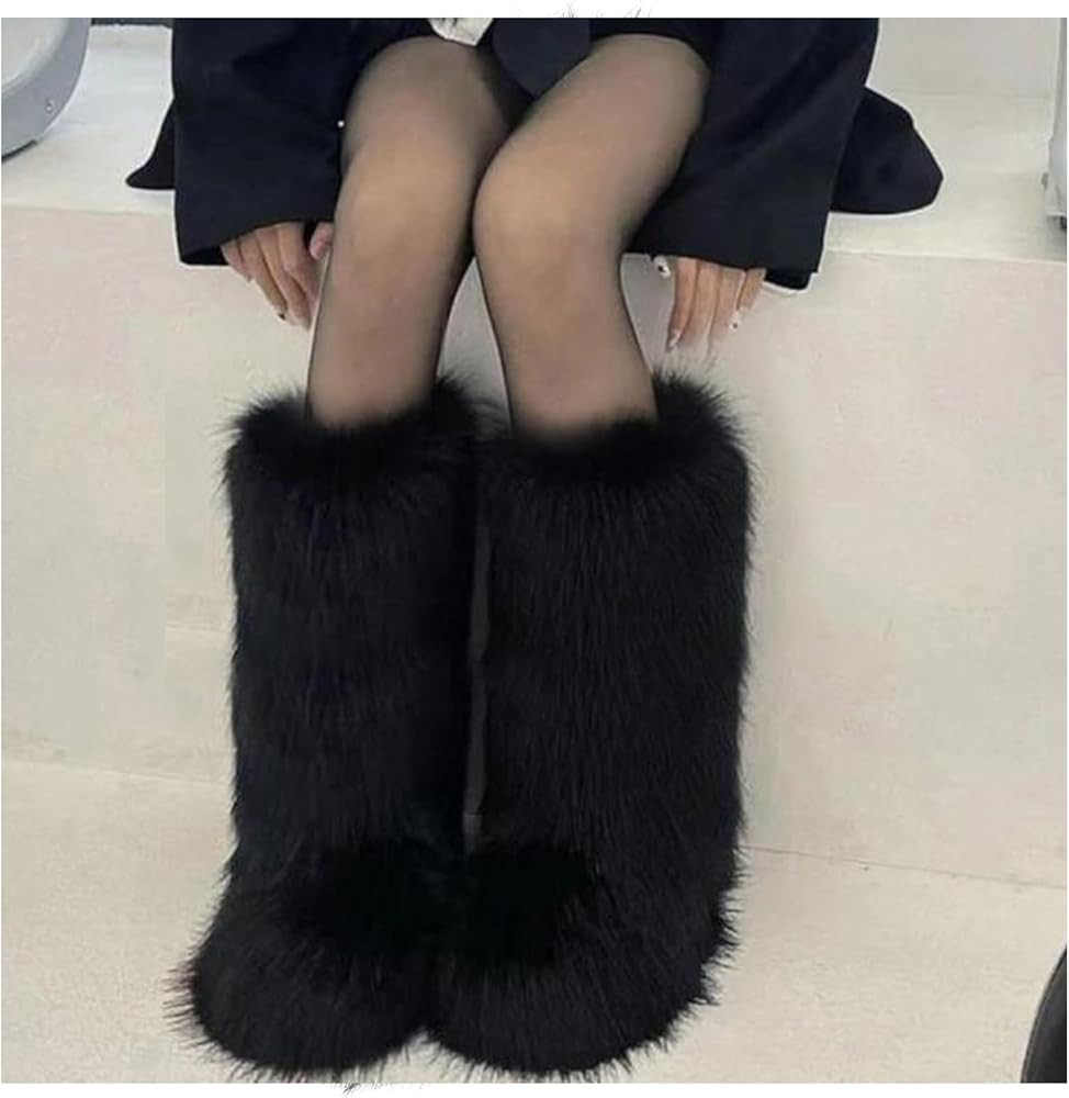 IXU Women's Faux Fur Boot Furry Fluffy Round Toe Suede Winter Comfy Plush Warm Short Outdoor Indo... | Amazon (US)