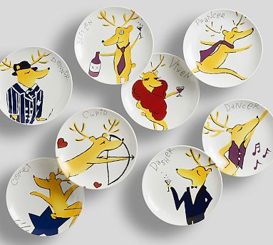 Vintage Reindeer Appetizer Plates - Mixed Set of 8 | Pottery Barn (US)