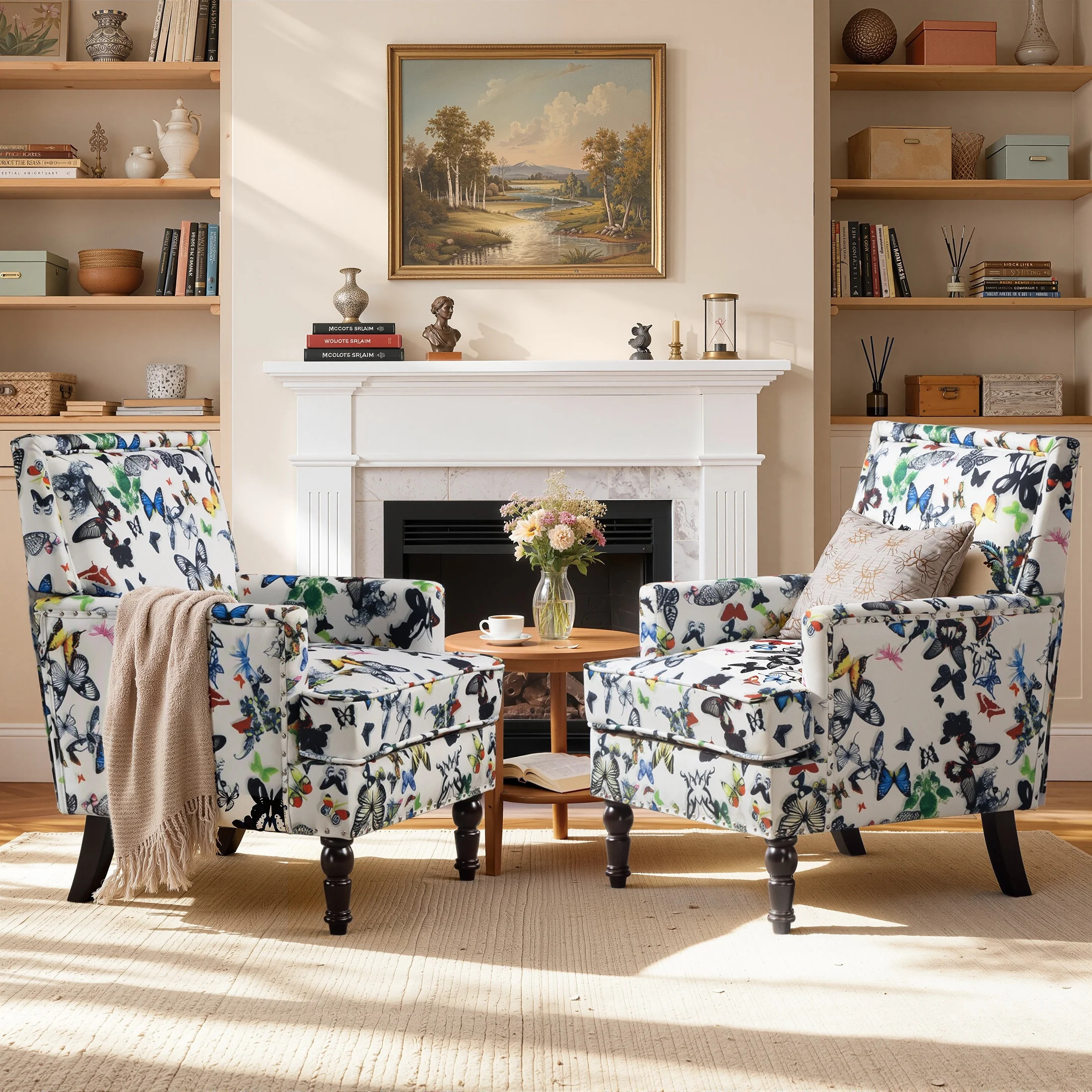 LEGAHOME Silla Decorativa Vintage, Sillón Tapizado con Ribete de Tachuelas, Silla de Tela de Lin... | Walmart (US)
