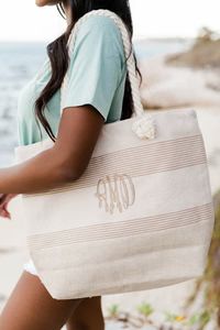 Planning For Sunshine Monogrammed Striped Taupe Bag | The Pink Lily Boutique