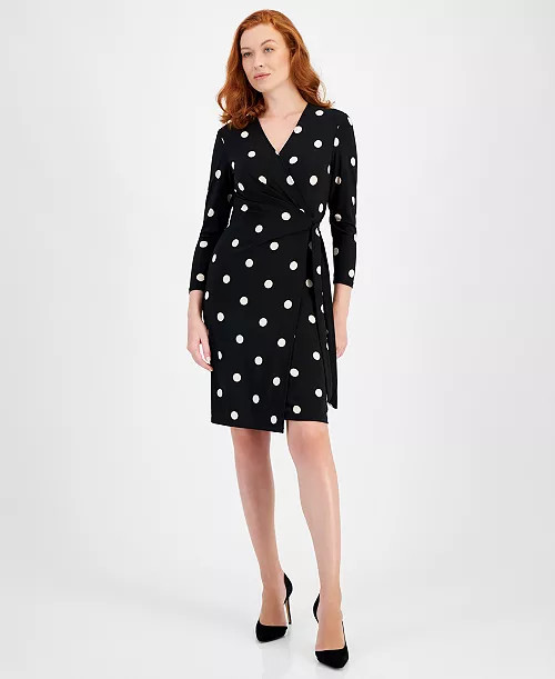 Women's Printed 3/4-Sleeve Wrap Dress | Macy's