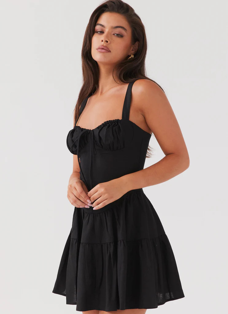 Lucie Linen Mini Dress - Black | Peppermayo (Global)