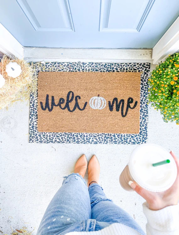 Pumpkin Welcome Mat | Pumpkin Doormat | Fall Doormat | Fall Decor | Etsy (US)