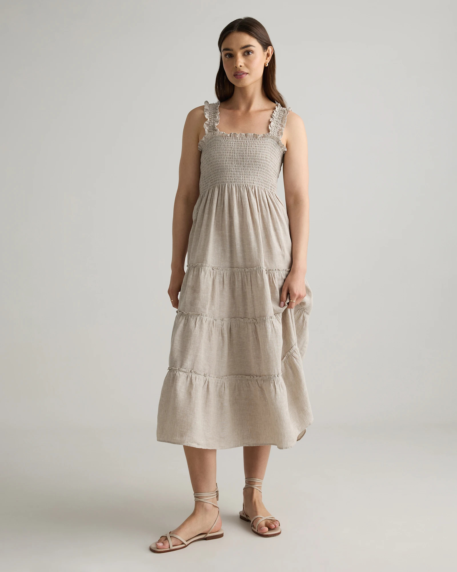 100% European Linen Smocked Midi Dress in Flax | Quince