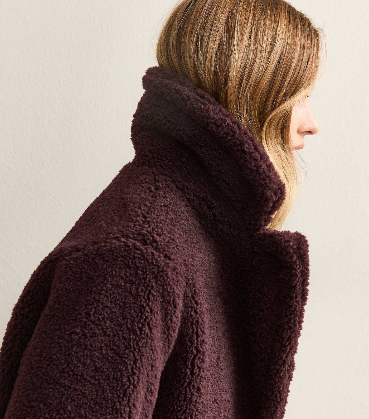 Dark Burgundy Collared Long Sleeve Borg Coat | New Look | New Look (UK)