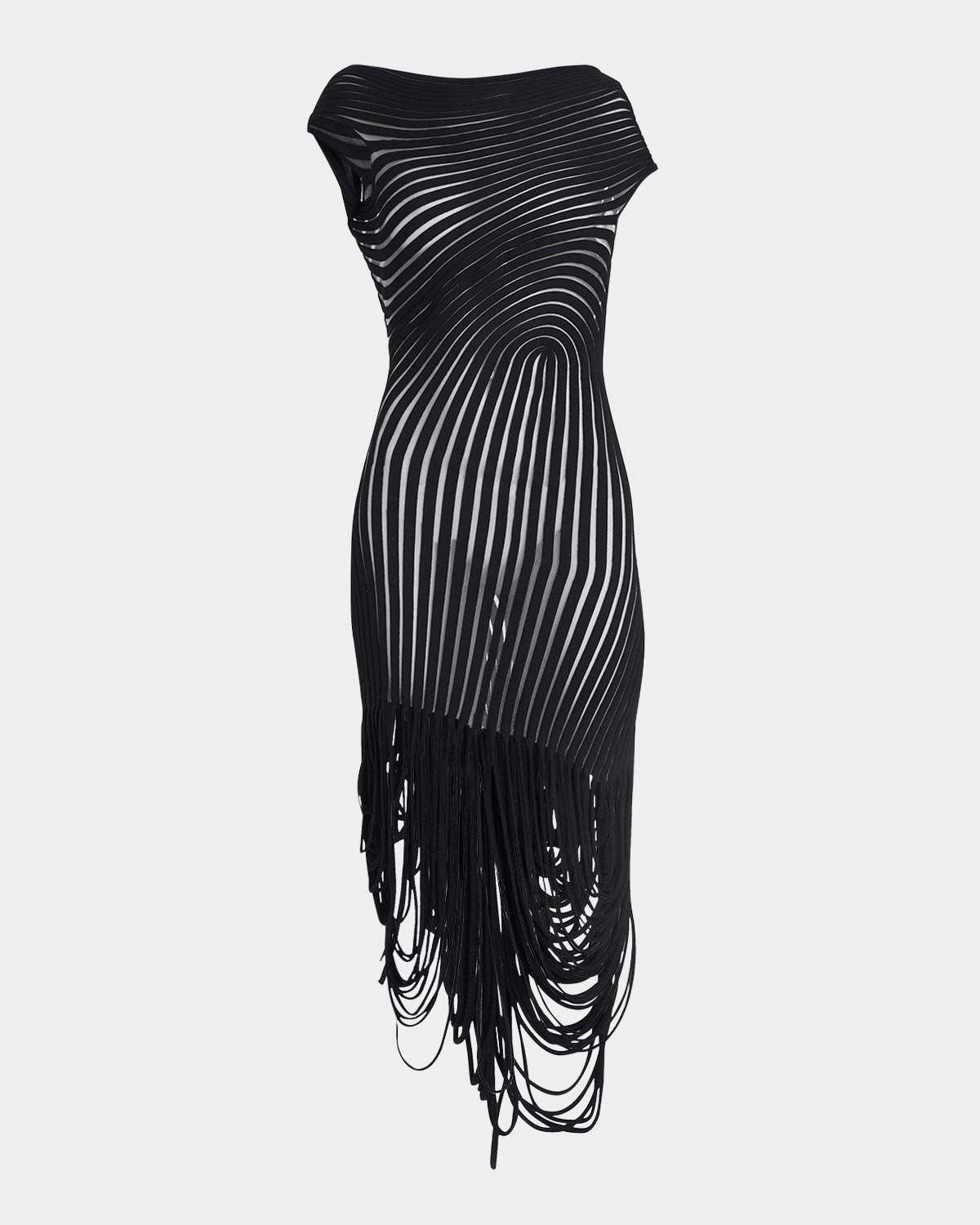 Transparent Contrast Rib Knit Midi Dress | Neiman Marcus