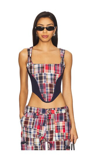 GUIZIO Mina Patchwork Corset in Red. - size S (also in L, M, XS, XXS) | Revolve Clothing (Global)