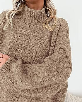 BTFBM Sweaters for Women Fall 2025 Long Sleeve Mock Neck Cable Knit Oversized Sweater Pullover To... | Amazon (US)