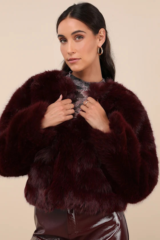 Reysha Burgundy Faux Fur Cropped Jacket | Lulus