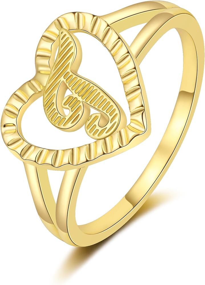 RLMOON Gold Initial Rings for Women Non Tarnish 14K Gold Plated Vintage Heart Thumb Rings Persona... | Amazon (US)