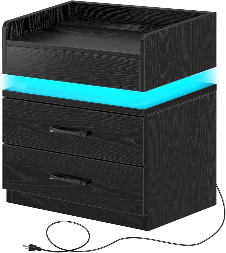 Rolanstar Nightstand -Tool Free Quick Install, with Charging Station and LED Lights, Modern End T... | Amazon (CA)