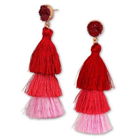 Colorful Layered Tassel Earrings Bohemian Dangle Drop Tiered Tassel Druzy Stud Earrings Women Gifts | Walmart (US)