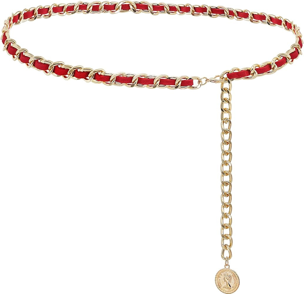 Leather Chain Belts for Women Girls, Layered Body Chain Belts Metal Waist Chain for Dress Vest Je... | Amazon (US)