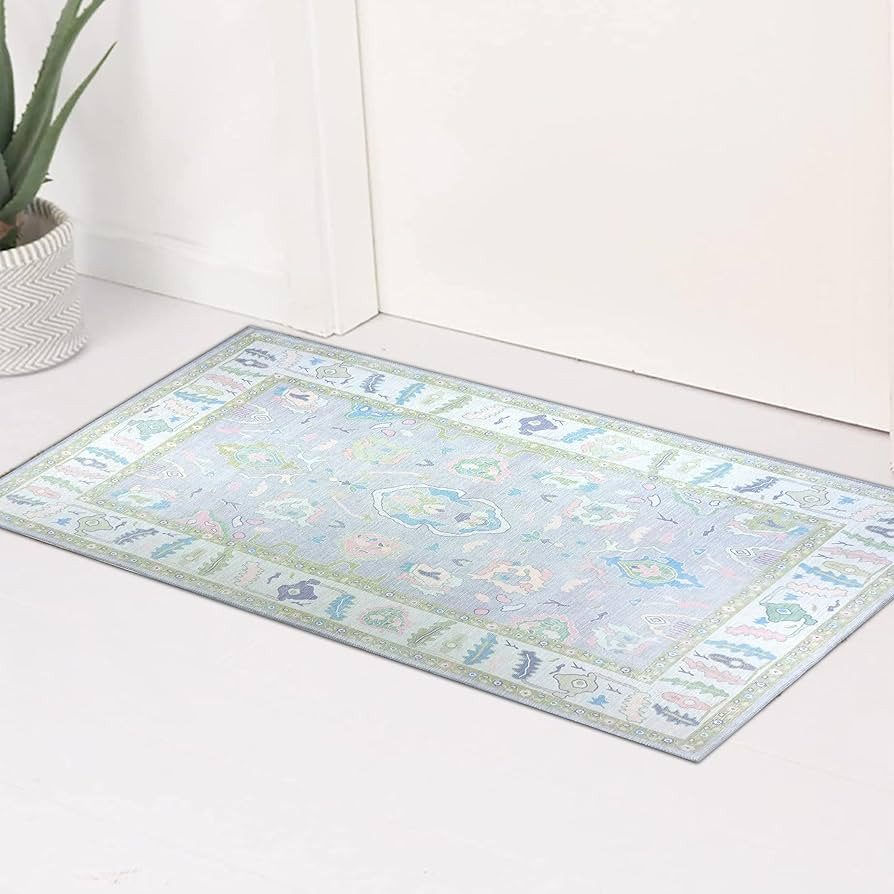 Modern Oushak Rug, Vintage Turkish Oriental Inspired Small Area Rugs, Doormat Luxury Living Room ... | Amazon (US)