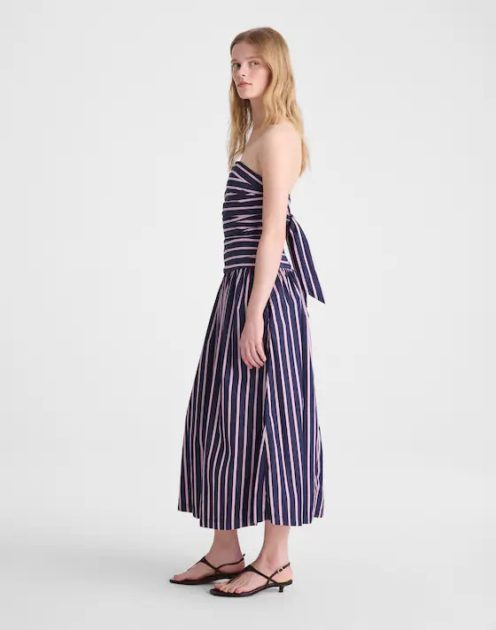 Strapless Ruched Midi Dress in Poplin | Madewell
