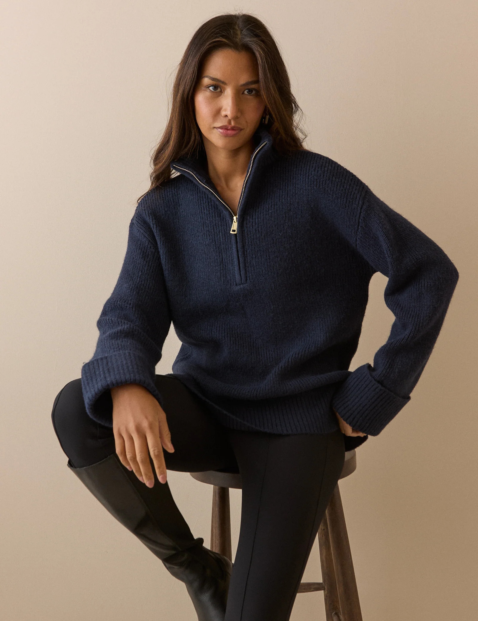 Navy Half Zip Chunky Jumper | Nobody's Child