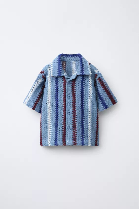 STRIPED CROCHET KNIT SHIRT | Zara US