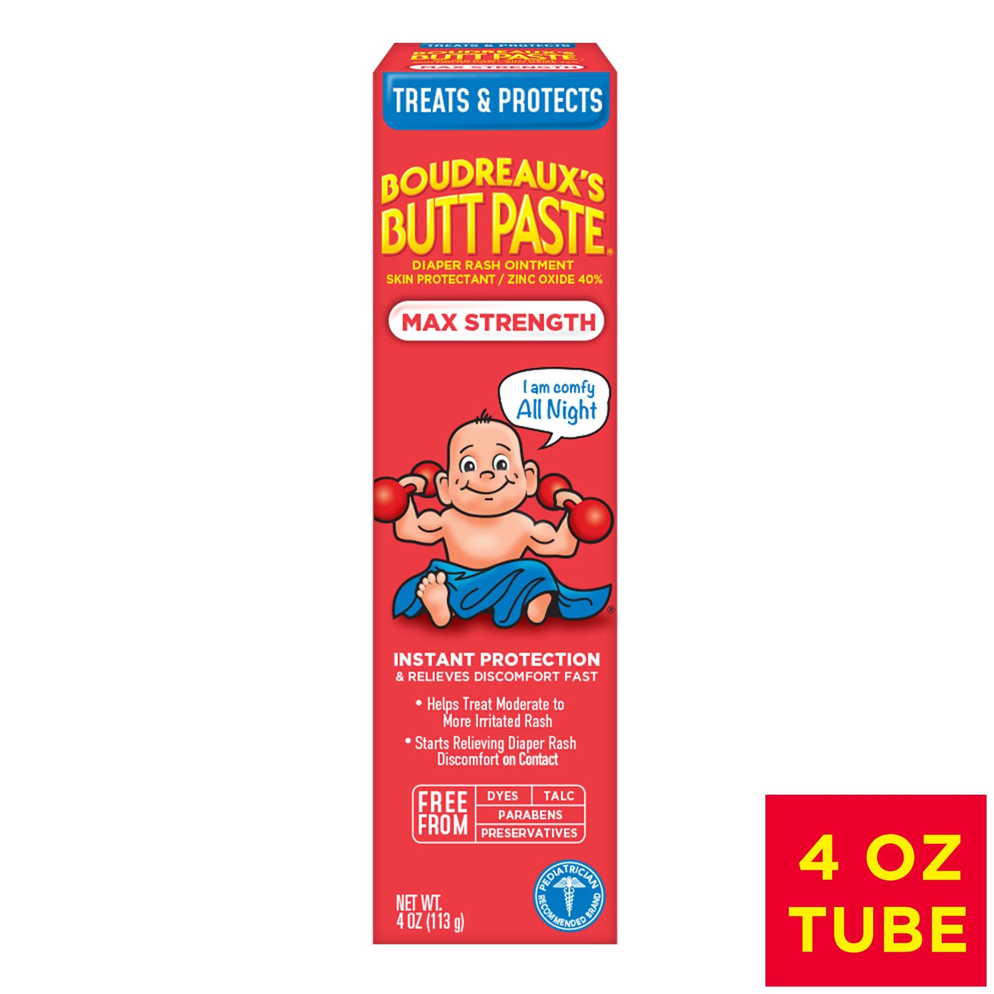 Boudreaux's Butt Paste Maximum Strength Diaper Rash Cream, Ointment for Baby, 4 oz Tube | Walmart (US)