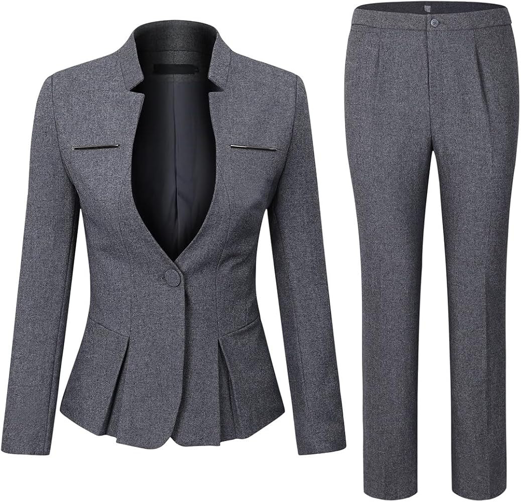 YUNCLOS Women's Elegant Business 2 Piece Office Lady Suit Set Work Blazer Pant | Amazon (US)