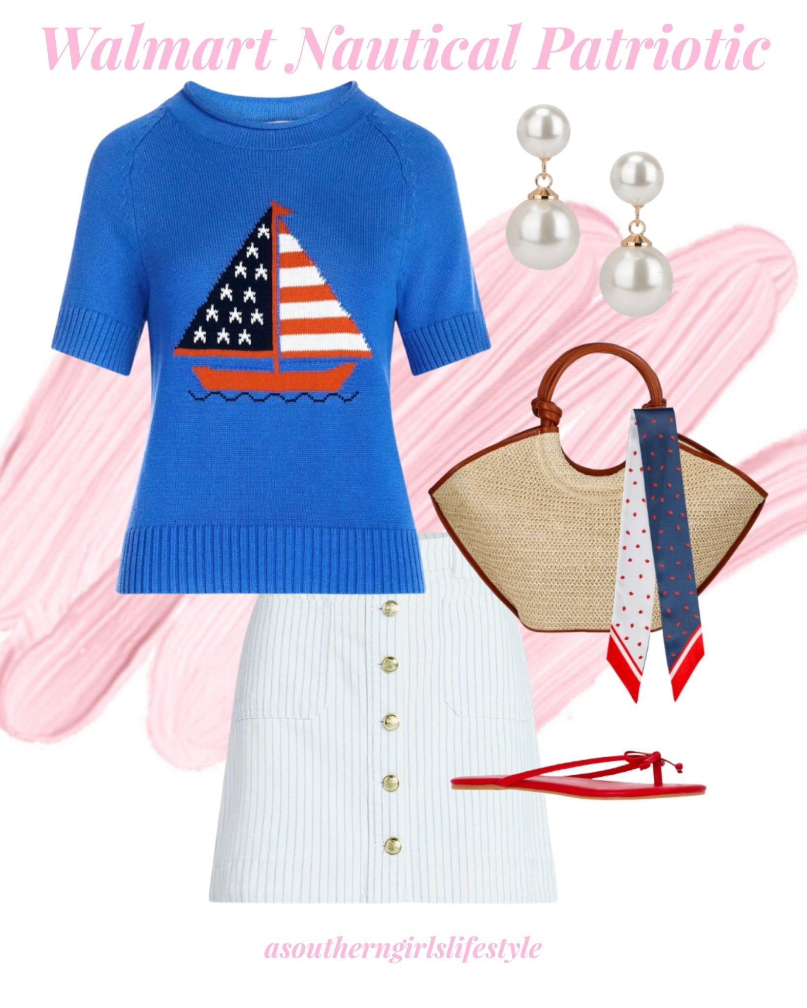 Nautical Patriotic Summer Outfit all from Walmart! 

Roll Neck Sailboat Sweater, Striped Skirt, Faux Pearl Drop Earrings, Tote Bag, Navy/Strawberry Purse Scarf & Red Bow Sandals 

Memorial Day. Fourth of July. Preppy Style. Preppy Outfit  

#LTKootd #LTKPetite #LTKSeasonal