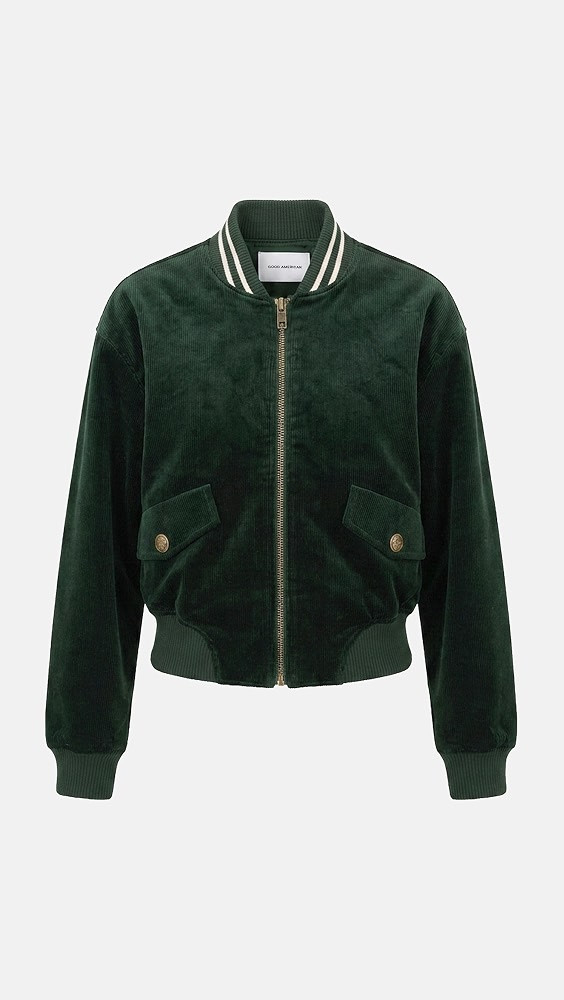 Good American The Corduroy Varsity Jacket Forest Green XS | Shopbop