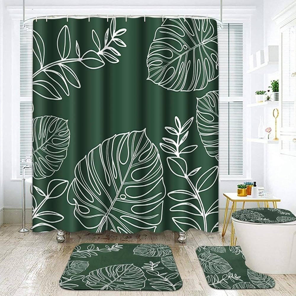 ArtSocket Green Palm Leaf Bathroom Set with Shower Curtain and Rugs and Accessories, Tropical Boh... | Amazon (US)