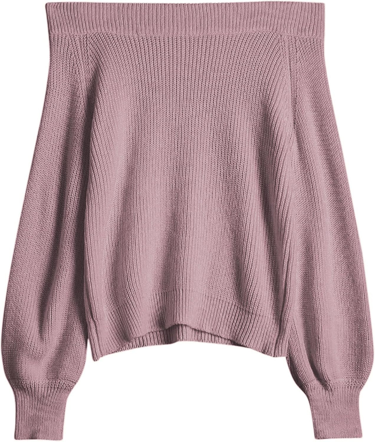 ZAFUL Sweaters for Women Off Shoulder Knit Sweater with Long Sleeve Loose Pullover Jumper Tops | Amazon (US)