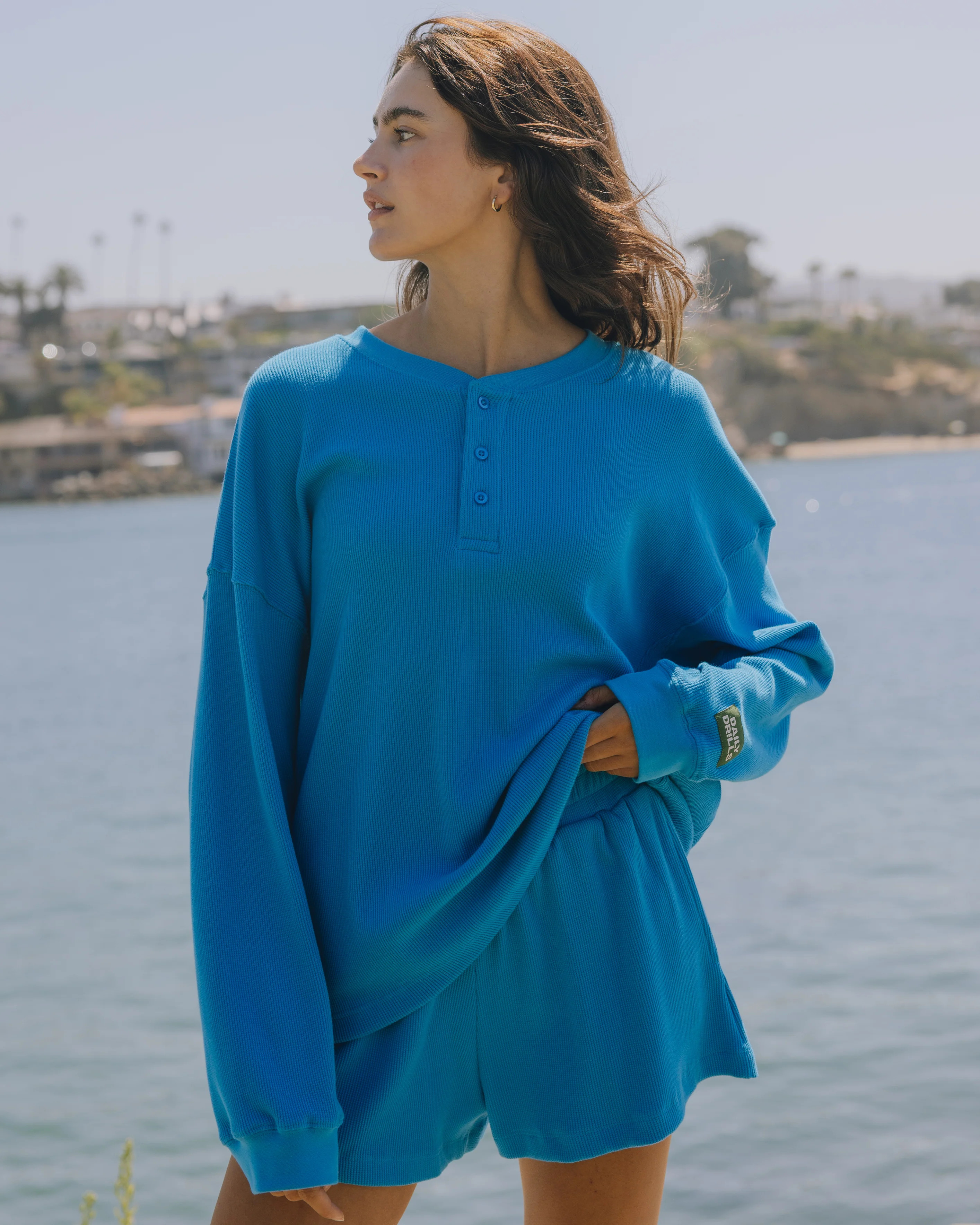 Oversized Thermal Henley - Tide | Daily Drills LLC