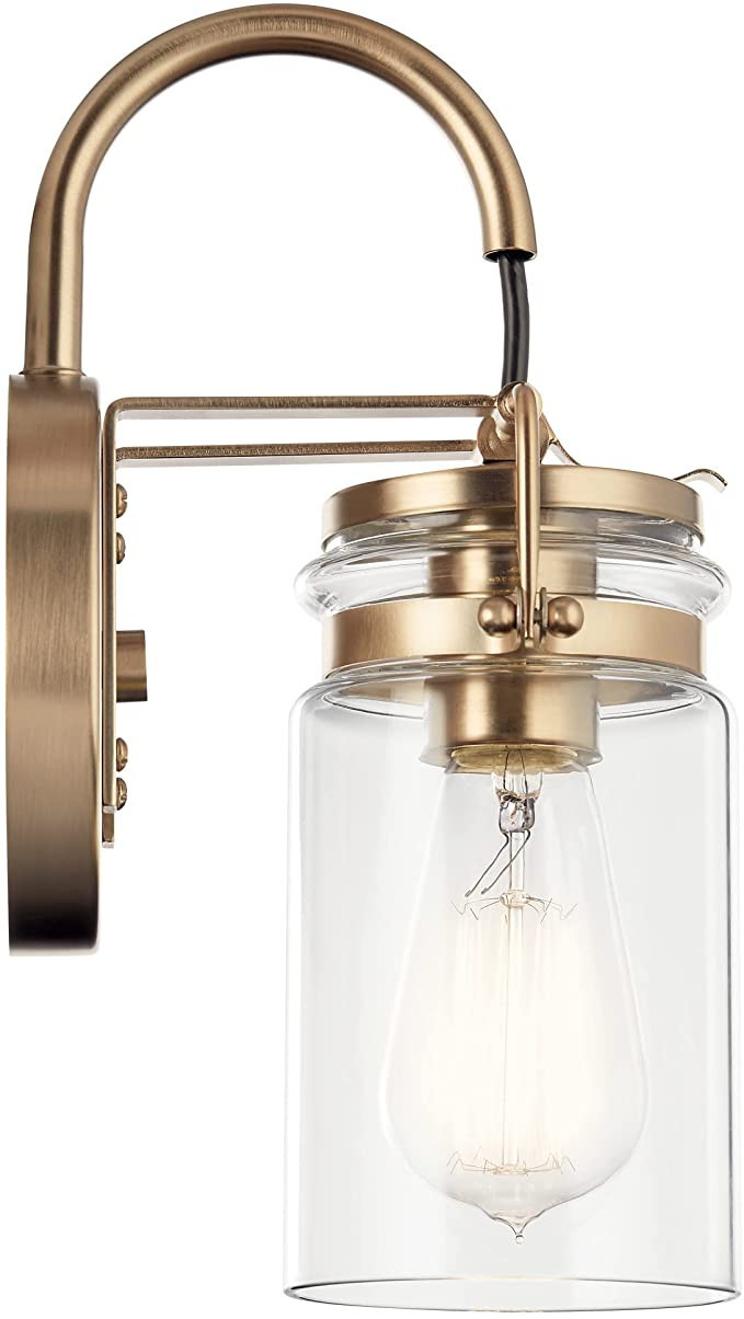 Kichler, Brinley 5" 1 Light Wall Sconce with Clear Glass Champagne Bronze, 45576CPZ | Amazon (US)