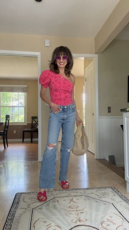 I thrifted the jeans and bodysuit, but I found the exact bodysuit second handed on Poshmark and linked all sizes I found.

Jeans I bought a 2 sizes up for this loose feel. I found the exact one but only in one size. The same style without rips I also found in more sizes.

Shoes fit true to size

Sunglasses are old, so linked similar 

#LTKOver40 #LTKFindsUnder100 #LTKStyleTip