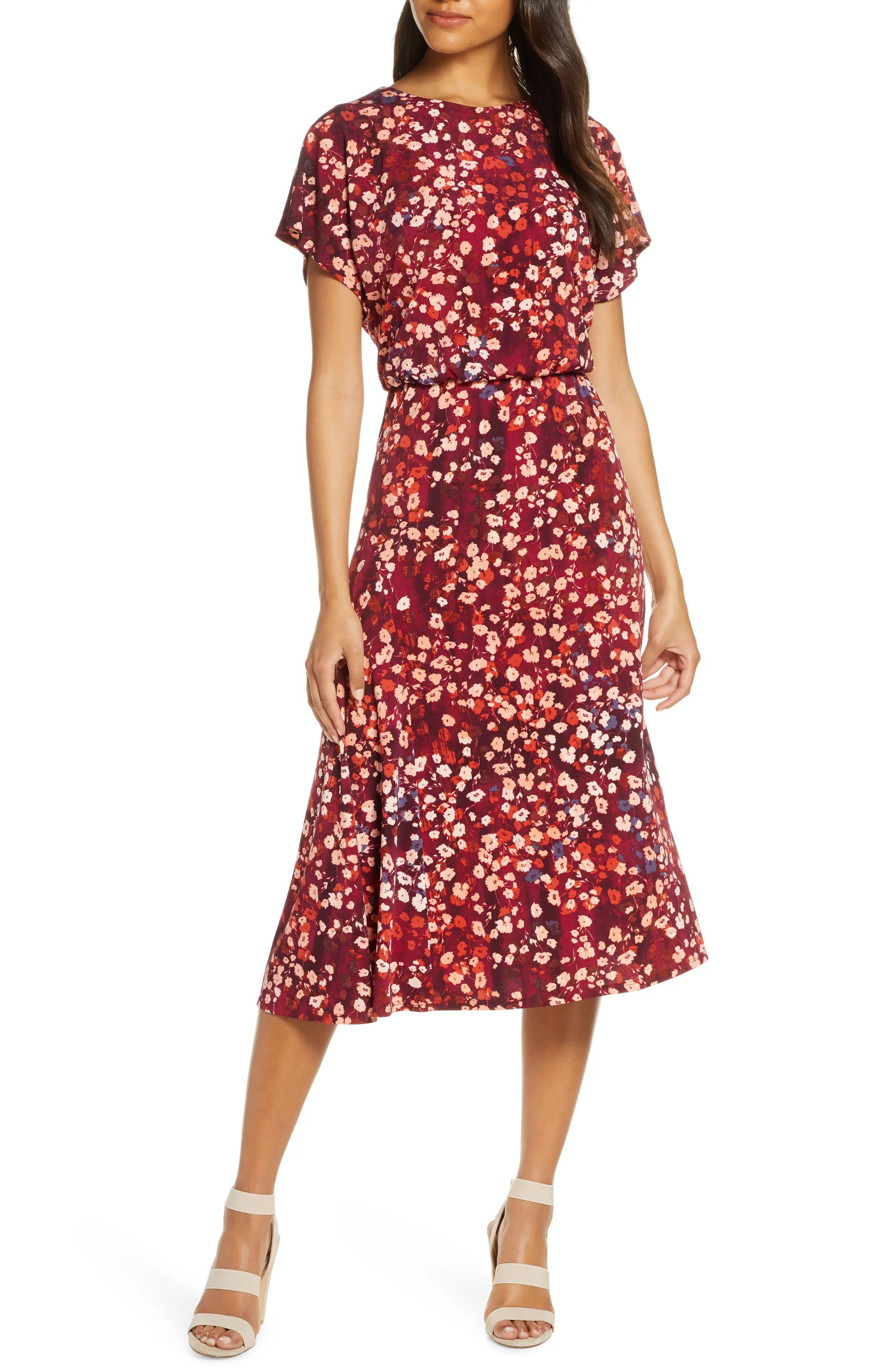 Women's Maggy London Floral A-Line Dress, Size 6 - Burgundy | Nordstrom