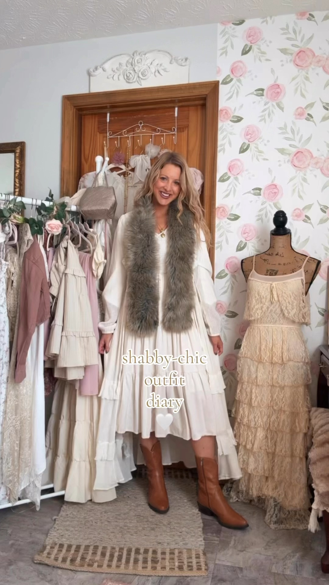 cream dress + cream duster kimono + faux fur scarf + western boots 👢

#LTKSaleAlert #LTKSeasonal #LTKStyleTip