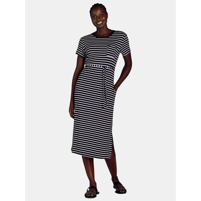 Time and Tru Women's and Women's Plus Belted Dress with Short Sleeves, Sizes XS-4X | Walmart (US)