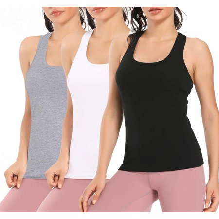 Anyfit Wear 3 Packs Women s Racerback Tank Top with Built-in Shelf Bra Slim Stretch Workout Sport Ca | Walmart (US)