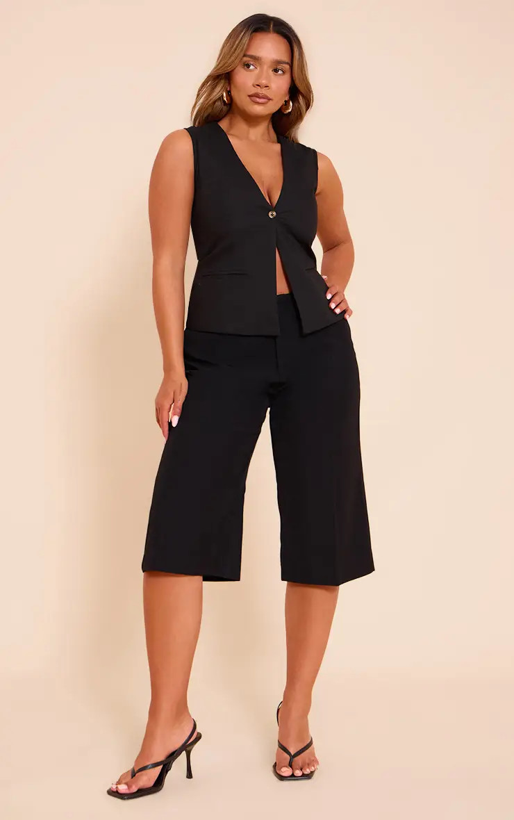 Shape Black Tailored Woven Longline Shorts | PrettyLittleThing UK