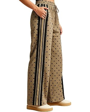 Yeokou Women's Wide Leg Pants Polka Dot Lace Striped High Waisted Casual Track Pants with Pockets... | Amazon (US)