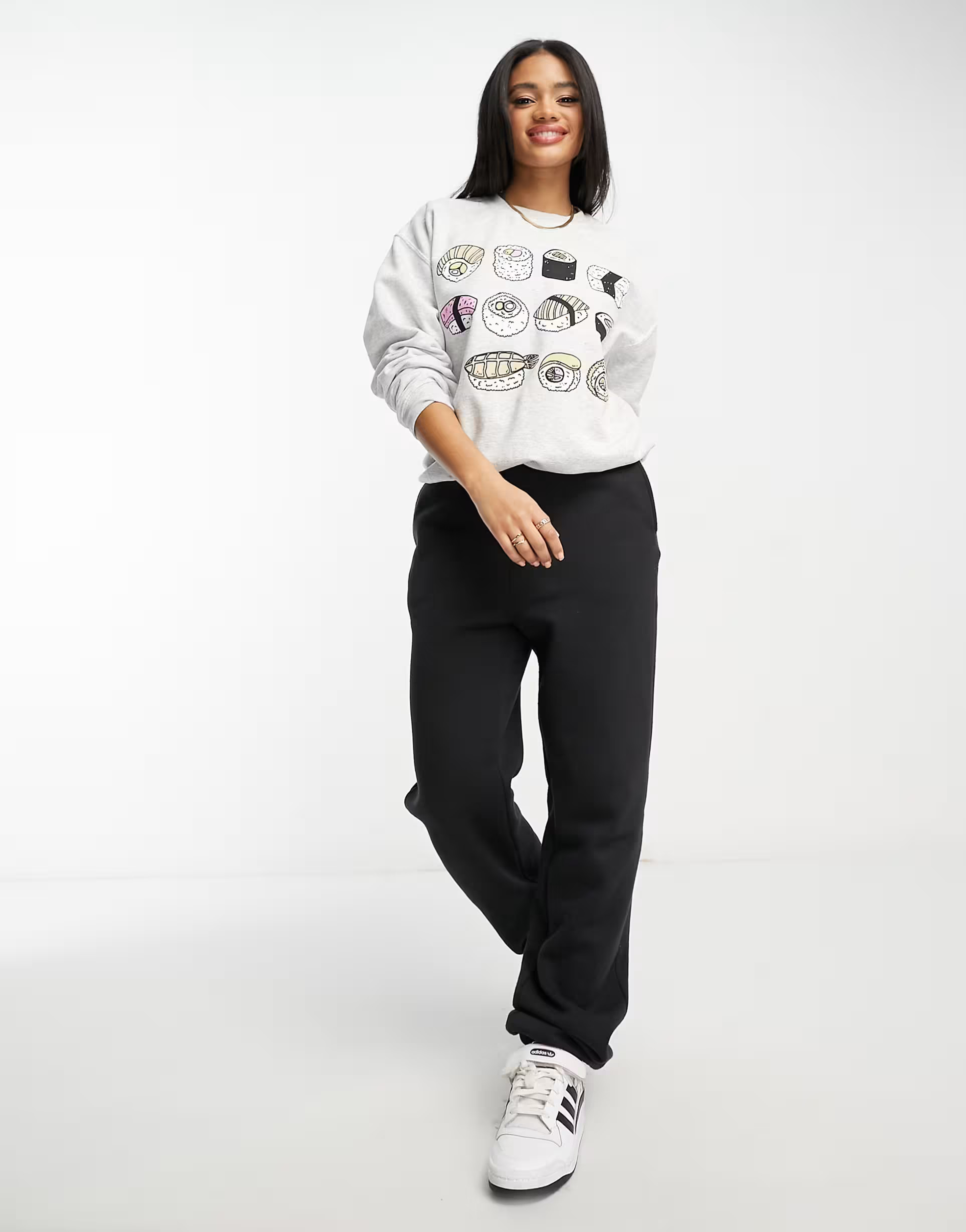 New Love Club sushi graphic sweatshirt in ash grey | ASOS (Global)