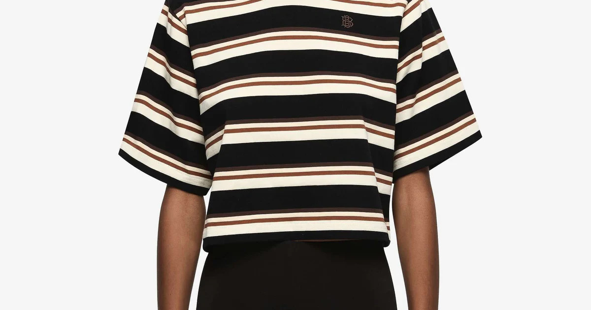 NIKA CROPPED JERSEY - BLACK/CHOCOLATE STRIPE | Bec & Bridge (Global)