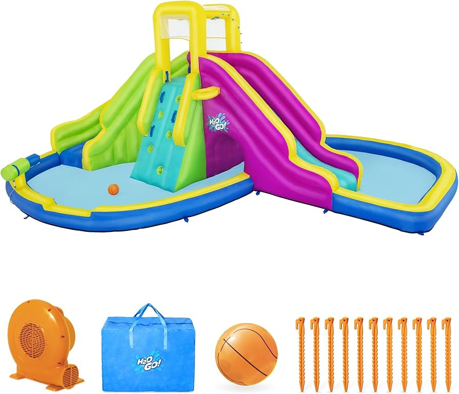 Bestway H2OGO! Funfinity Splash Kids Outdoor Inflatable Mega Water Park with Blower Air Pump, Spl... | Amazon (US)