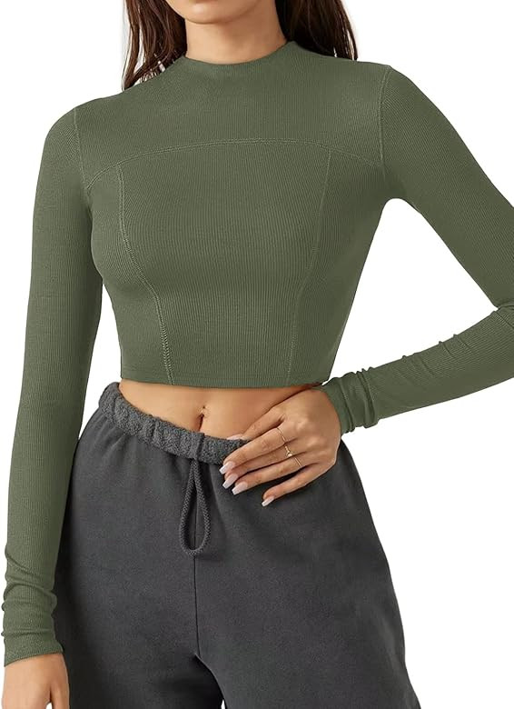 LASLULU Womens Seamless Workout Top Long Sleeve Ribbed Yoga Running Shirt Cropped Athletic Shirts... | Amazon (US)
