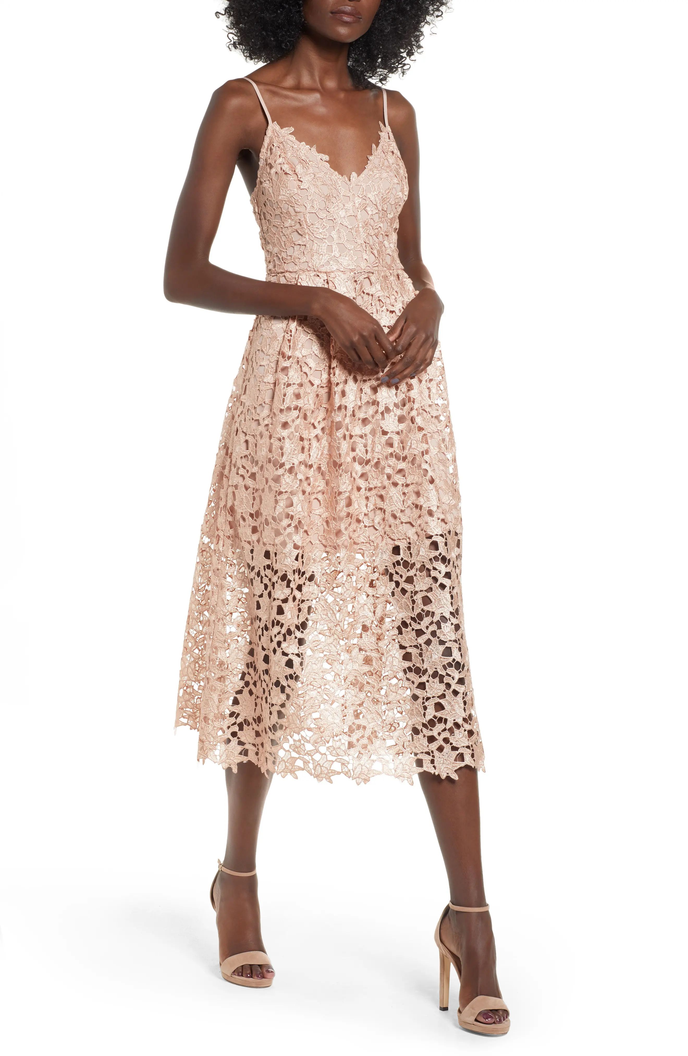 Women's Astr The Label Lace Midi Dress, Size X-Small - Pink | Nordstrom