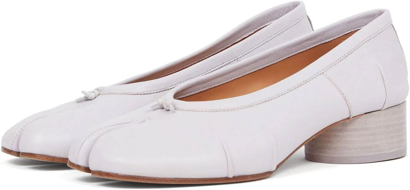 KOKOMOMO Black Split Toe Ballet Heels for Women Japanese Tabi Shoes Cylindrical Low Heels Pumps C... | Amazon (US)