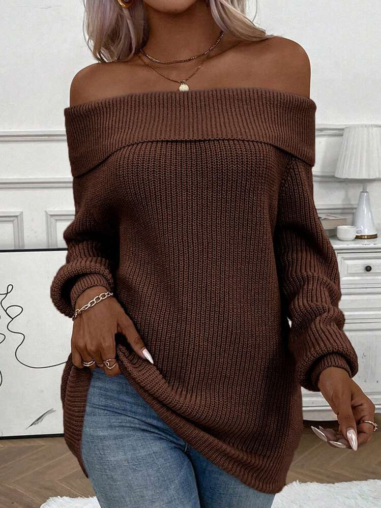 SHEIN Franclia Women Casual Solid Color Off Shoulder Sweater, Autumn/Winter | SHEIN