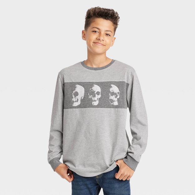 Boys' Photo Real Skeleton Long Sleeve Graphic T-Shirt - art class™ Light Heather Gray | Target