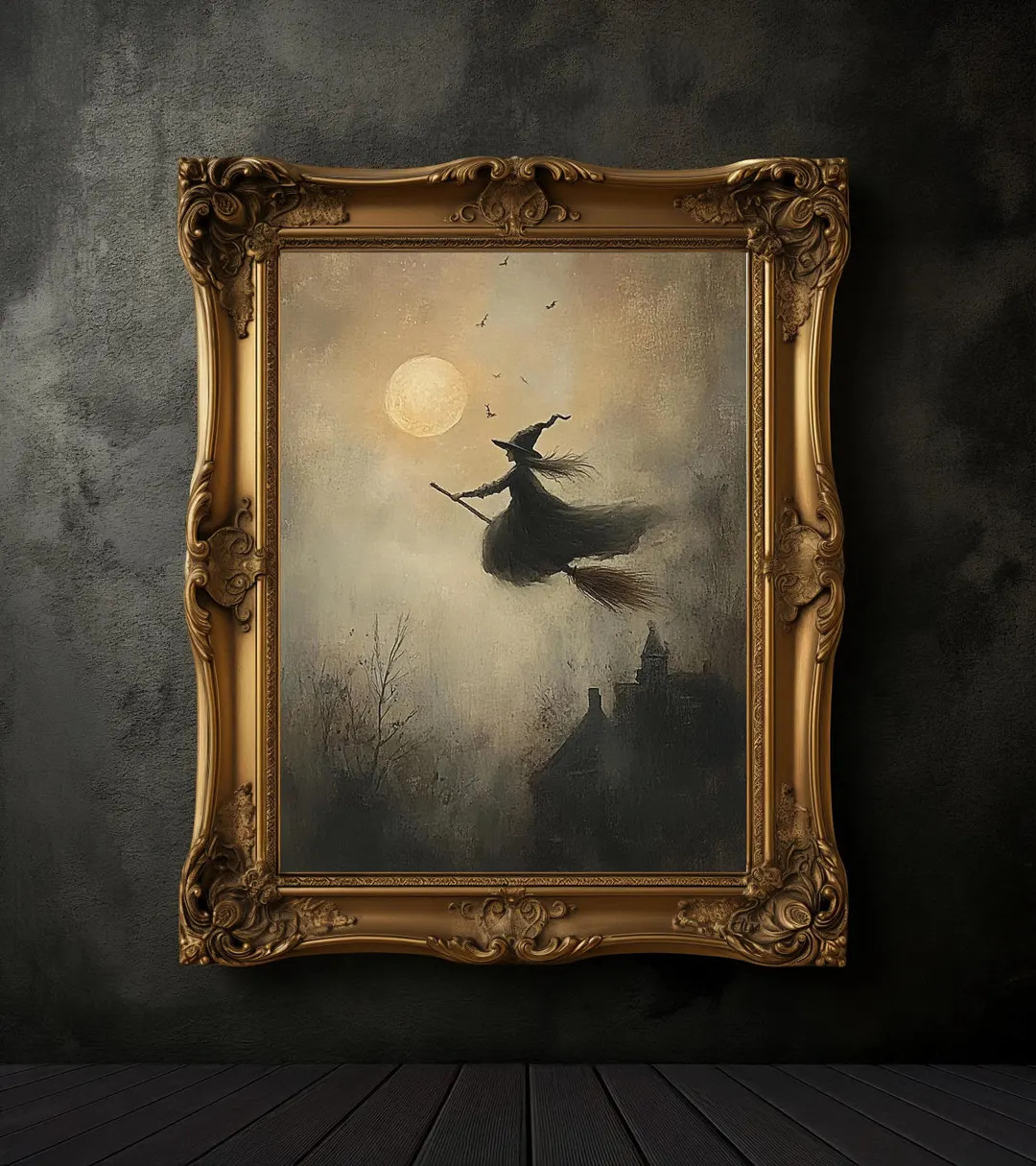 Halloween Witchy Wall Art, Vintage Witch Print, Witch Flying the Broomstick, Spooky Witch Wall De... | Etsy (US)